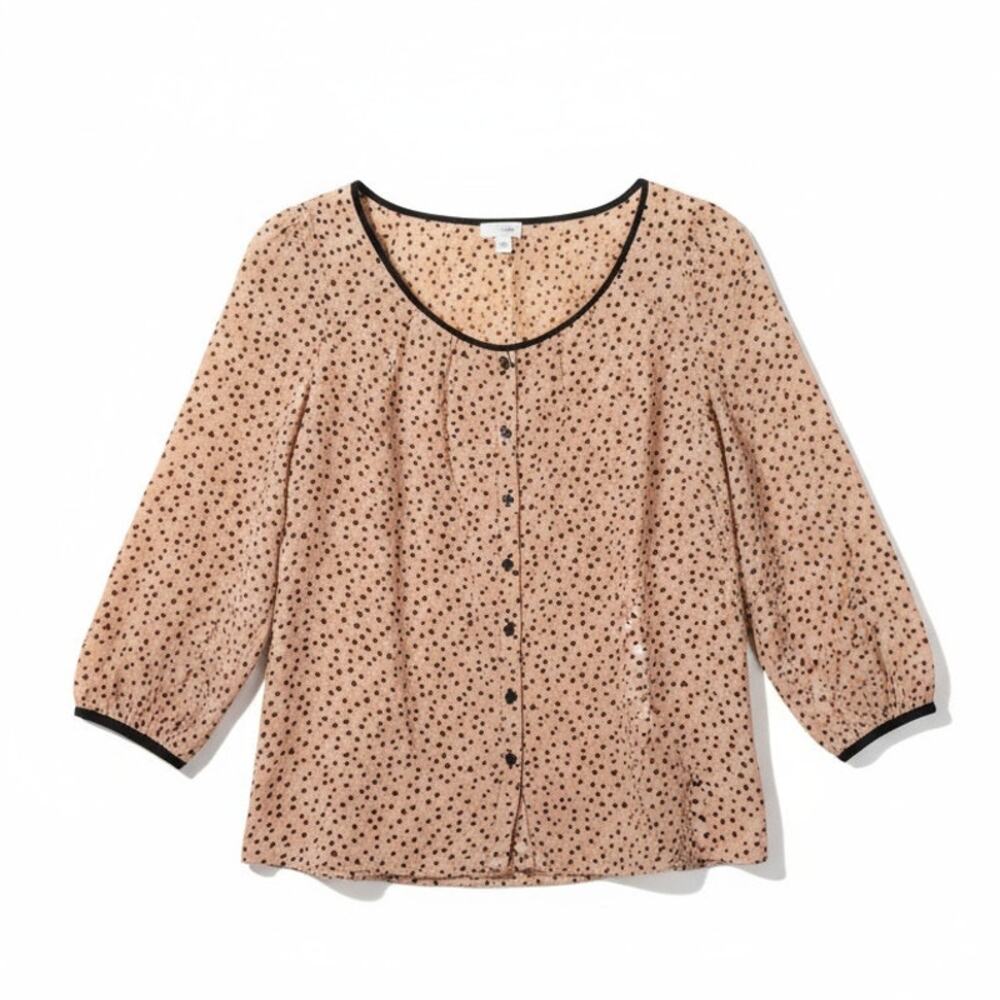 ODILLE 100% Silk Blouse Black Hearts & Clubs on Tan Field - Size 4